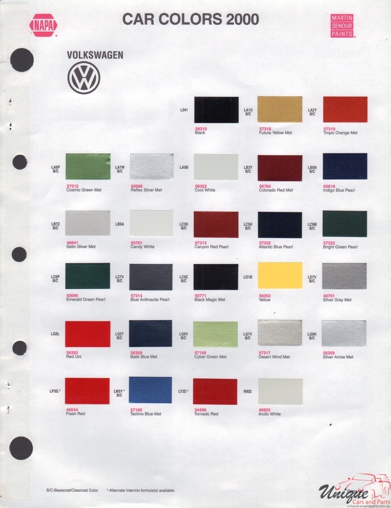Volkswagen Paint Chart Color Reference